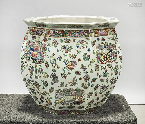 Chinese Enameled Porcelain Octagonal Fish Bowl