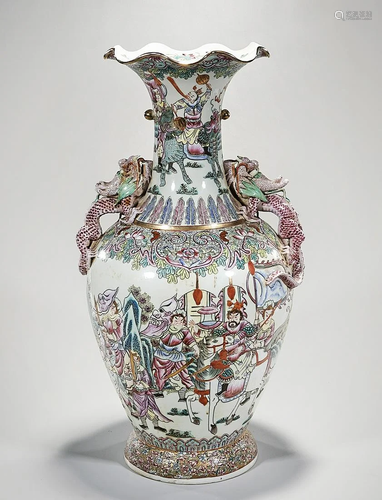 Tall Chinese Enameled and Painted Porcelain Vase