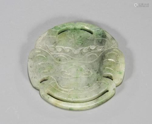 Chinese Circular Form Carved Jadeite Double-Sided Mask