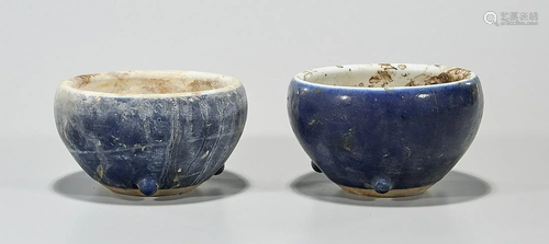 Pair Chinese Blue Glazed Porcelain Bowls