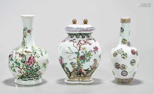 Group of Three Chinese Enameled Porcelain Vases