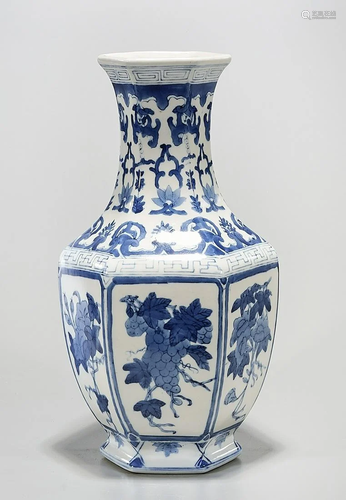 Chinese Blue and White Porcelain Hexagonal Vase