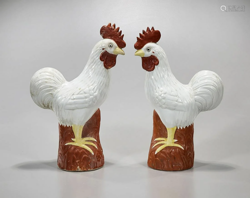 Pair Chinese Porcelain Roosters