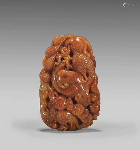 Chinese Carved Red Jadeite Toggle