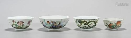 Group of Four Chinese Enameled Porcelain Bowls