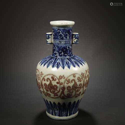 A CHINESE UNDERGLAZE BLUE AND COPPER-RED VASE