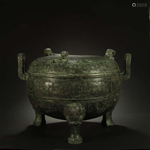 ANCIENT CHINESE,BRONZE RITUAL WINE VESSEL(DING)