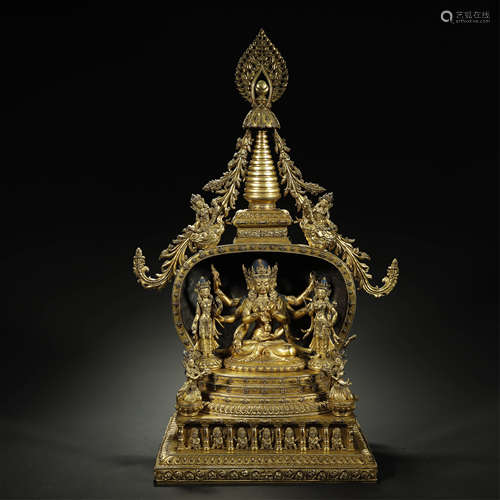 A CHINESE GILT-BRONZE BUDDHA STATUE