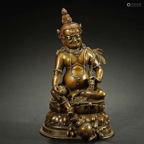 ANCIENT TIBETAN SILVER-INLAID BRONZE BUDDHA STATUE