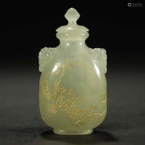 CHINESE HETIAN JADE GILT-DECORATED SNUFF BOTTLE