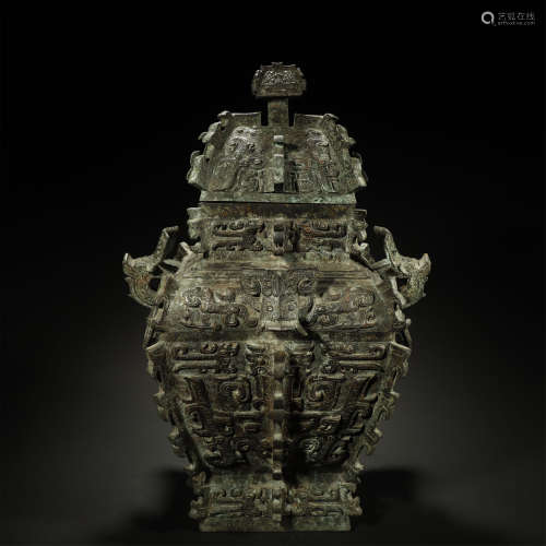 ANCIENT CHINESE,BRONZE RITUAL WINE VESSEL