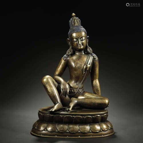 QING DYNASTY,SILVER-INLAID BUDDHA STATUE