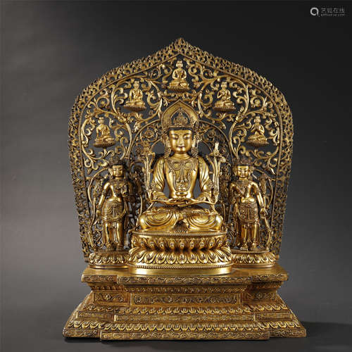 A CHINESE GILT-BRONZE BUDDHA STATUE