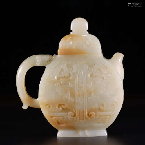 ANCIENT CHINESE HETIAN JADE CARVED DRAGON POT