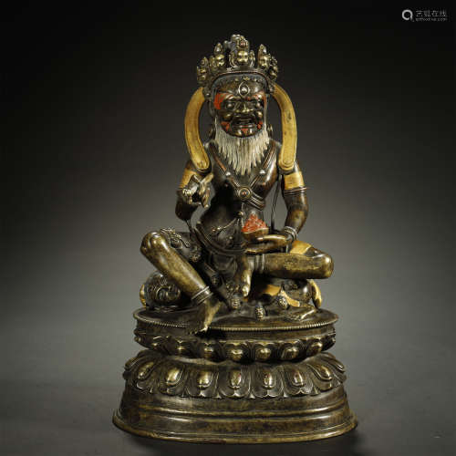 ANCIENT TIBETAN,SILVER-INLAID ALLOY COPPER BUDDHA STATUE