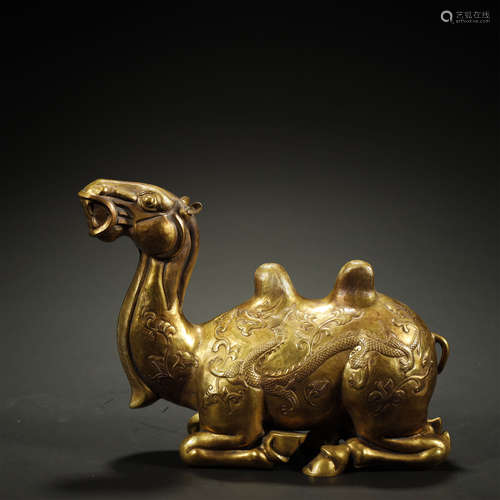 ANCIENT CHINESE GILT-BRONZE CAMEL