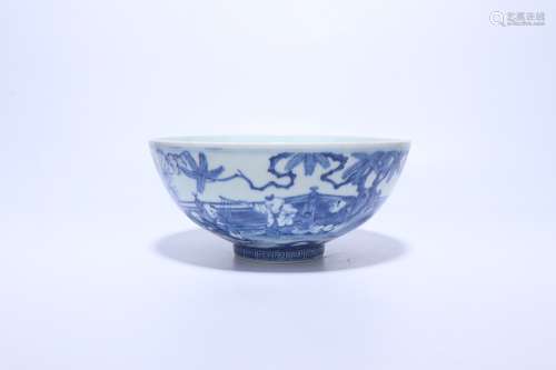 chinese blue and white porcelain bowl with boy pattern