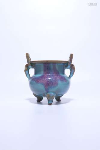 chinese flambe glazed porcelain tripod censer