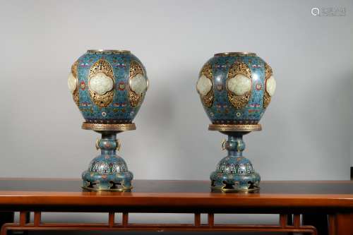 chinese bronze enameled lamp