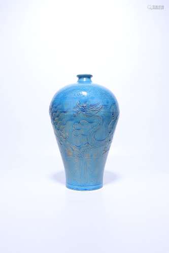 chinese blue glazed porcelain meiping with dragon pattern