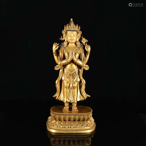 chinese gilt bronze Avalokitesvara statue