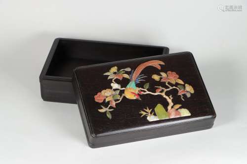 chinese red sandalwood box inlaid gems