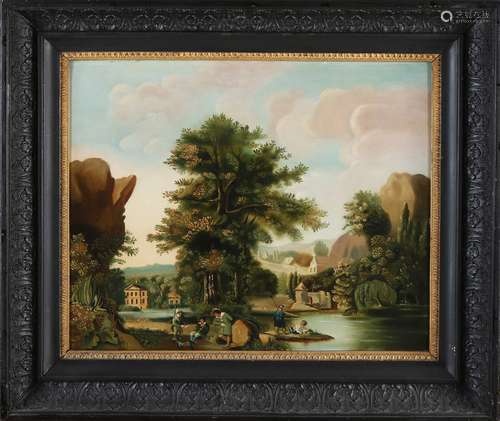 Not signed, Italian landscape with figures