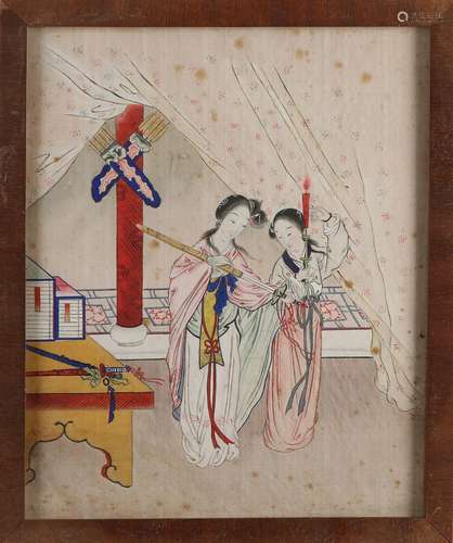 Antique Chinese silk painting, Geishas