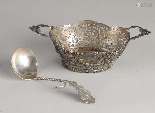 Silver basket & cream spoon