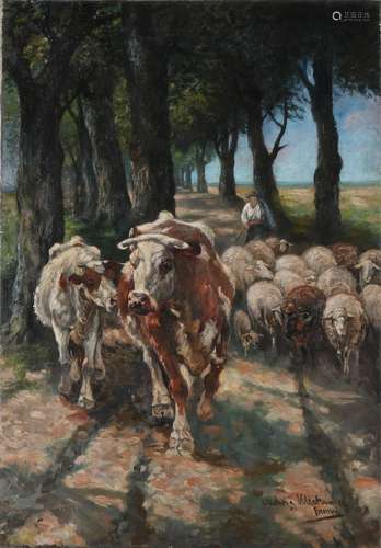 Ludwig Klerkmann, Peasant Woman with Cattle on a Sandy Path