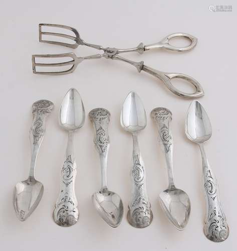 Lot silver with bon fur tongs and teaspoons