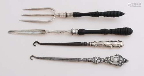 Silver marrow drill, meat fork and lace hook