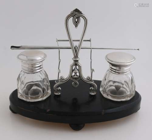 Antique inkstand with silver