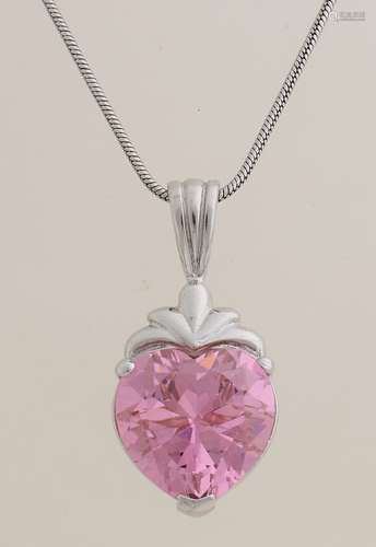 Silver necklace with pink heart pendant