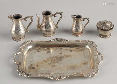 5-piece silver miniature crockery