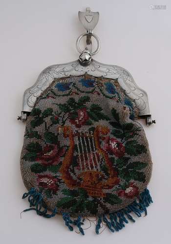 Beaded bag with silver bracket