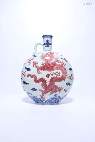 chinese blue and white underglaze red porcelain pot