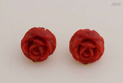 Gold ear clips with cut coral roses