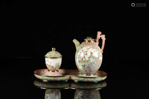 a set of chinese bronze enameled teawares