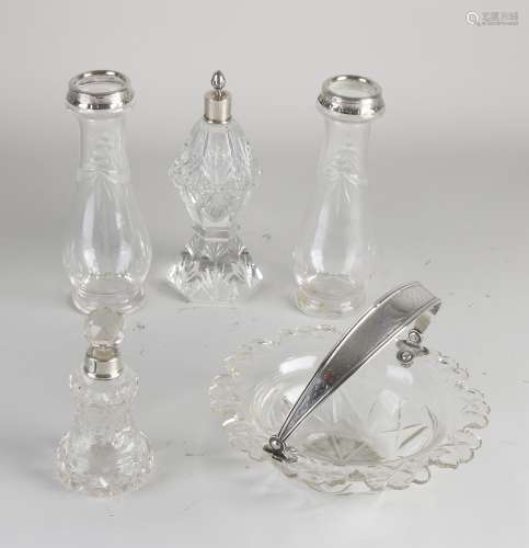 Various crystal with silverware, 5x