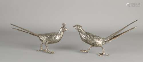 2 Plated brass pheasants