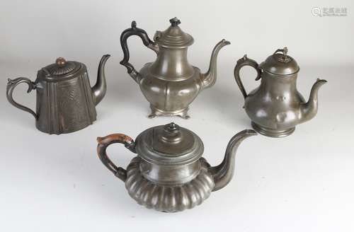 Four tin tea / coffee pots