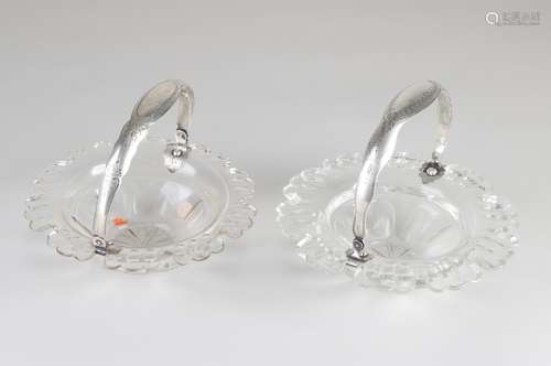 Two crystal bowls with silver