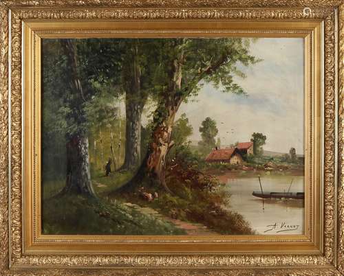 A. Varnet, Landscape with farm, forest and gleaner