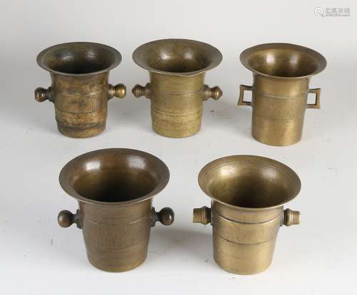 Five antique apothecary mortars