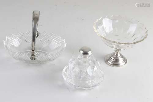 2 Bonbonnieres & butter dome with silver