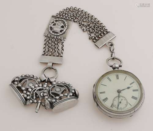 Silver chatelaine + watch