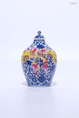 chinese blue and white famille rose porcelain pot