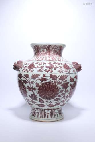 chinese underglaze red porcelain binaural pot