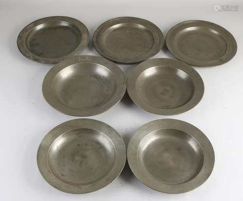 Seven antique pewter plates